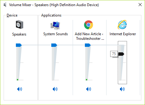 Internet Explorer に属するボリューム レベルがミュートに設定されていません